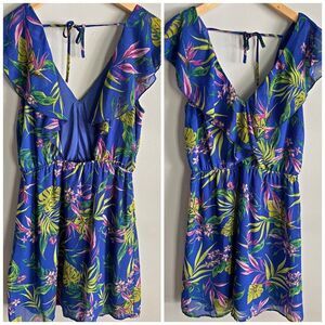 H&M Divided Tropical Floral Ruffle Open Back Mini Dress Beach Vacation